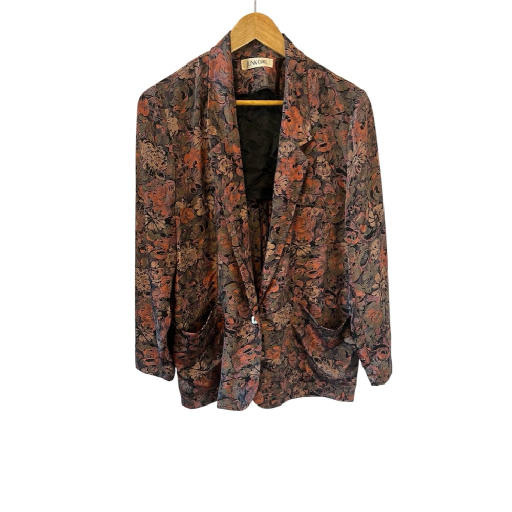 VINTAGE Blazer Women’s Medium Floral Print One Button Satin Finish M